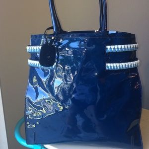 MALO Patent Leather Velvet-Accented Tote Bag NWOT